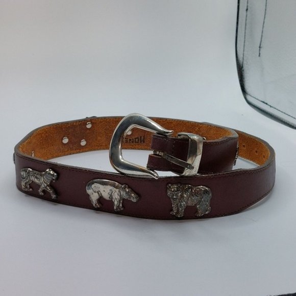 Brighton Honest Leather Concho Belt Size 28 Animal Zebra Elephant Tiger Bear - Picture 2 of 9